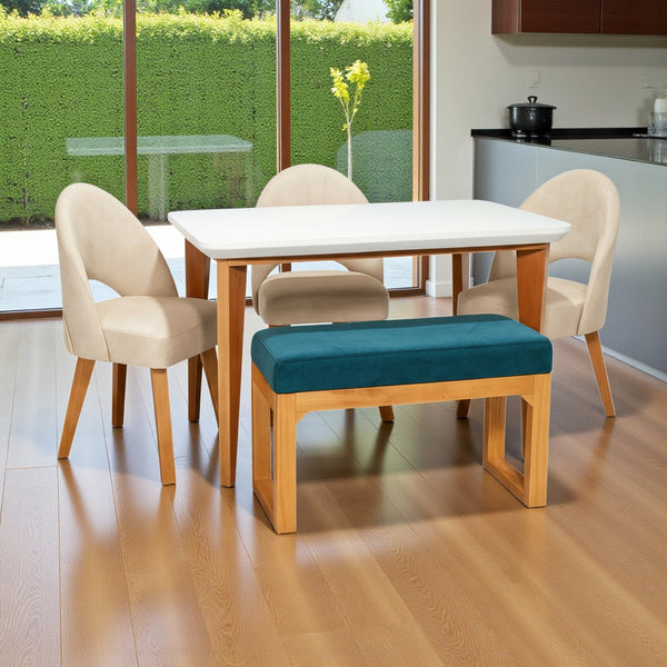 Juego de Comedor Orlando 5 Puestos Tela Antifluido Marfil 130X80 - Fabrica Online