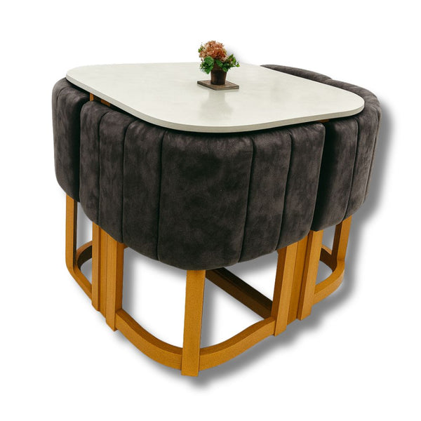 Juego de Comedor 4 Puestos Ahorrador de Espacio Tela Amigable a las Mascotas Gris - Fabrica Online