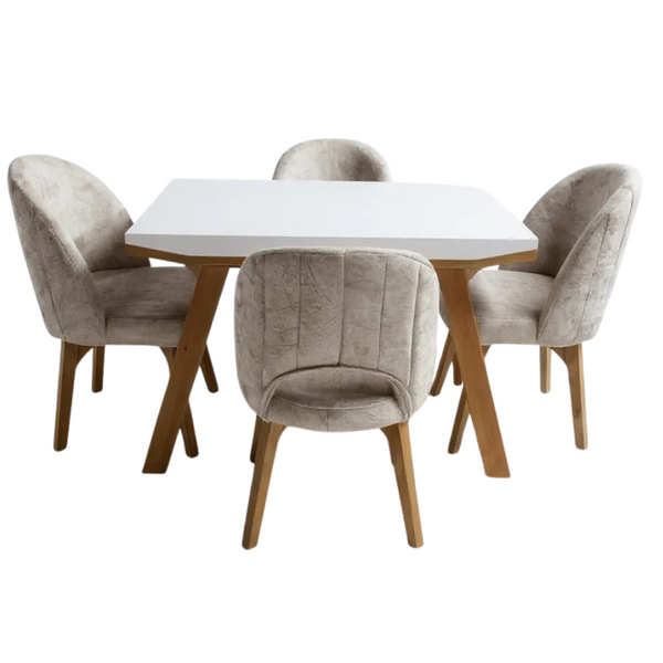 Juego de Comedor Miami 4 Puestos 110x80 Color Blanco Natural Sillas Tapizado Marfil - Fabrica Online