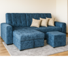 Sofa Cama en L Palma Multifucional con Baul Integrado Tela Amigable a las Mascotas Azul - Fabrica Online