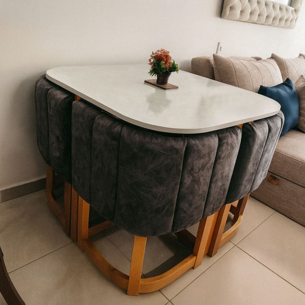 Juego de Comedor 4 Puestos Ahorrador de Espacio Tela Amigable a las Mascotas Gris - Fabrica Online