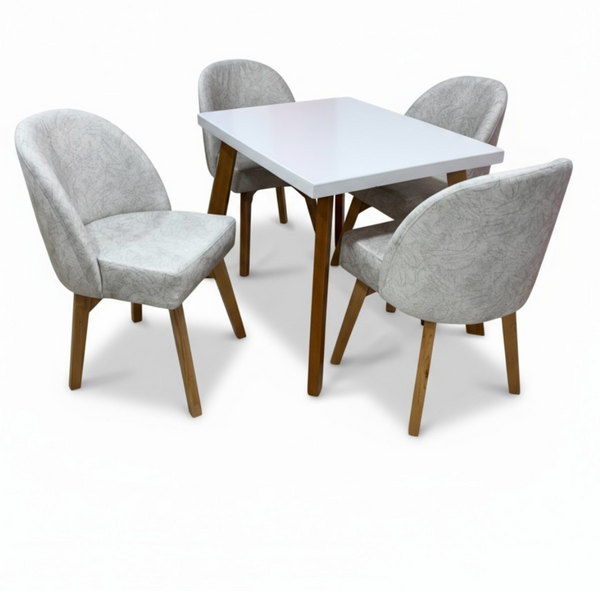 Juego de Comedor Italiano 4 Puestos 100x78 Color Blanco Natural Sillas Tapizado Plata - Fabrica Online