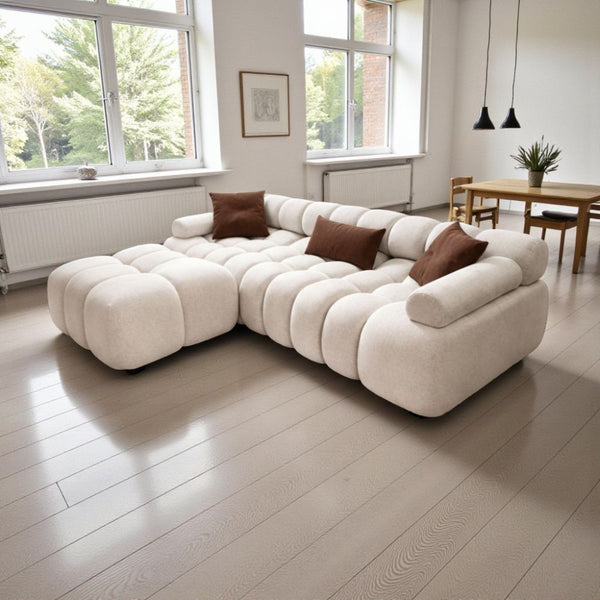 Sala Moderna Nube 3 Modulos + Puff Color Marfil - Fabrica Online