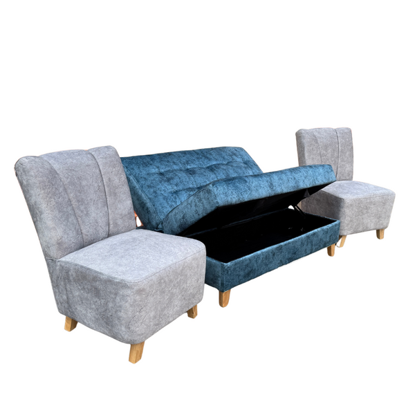 Juego de Sala Moderna Palma Sofa Cama Baul + 2 Sillas - Fabrica Online