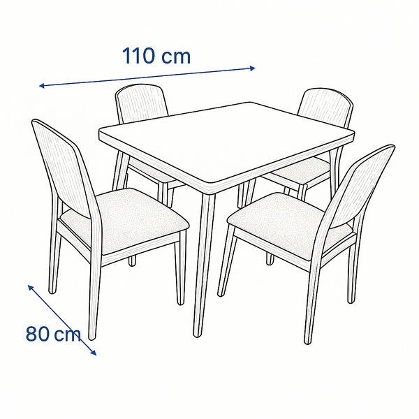Juego de Comedor Paleta Flormorado 4 Puestos 110 X 80 Cm Tapizado Turqueza - Fabrica Online