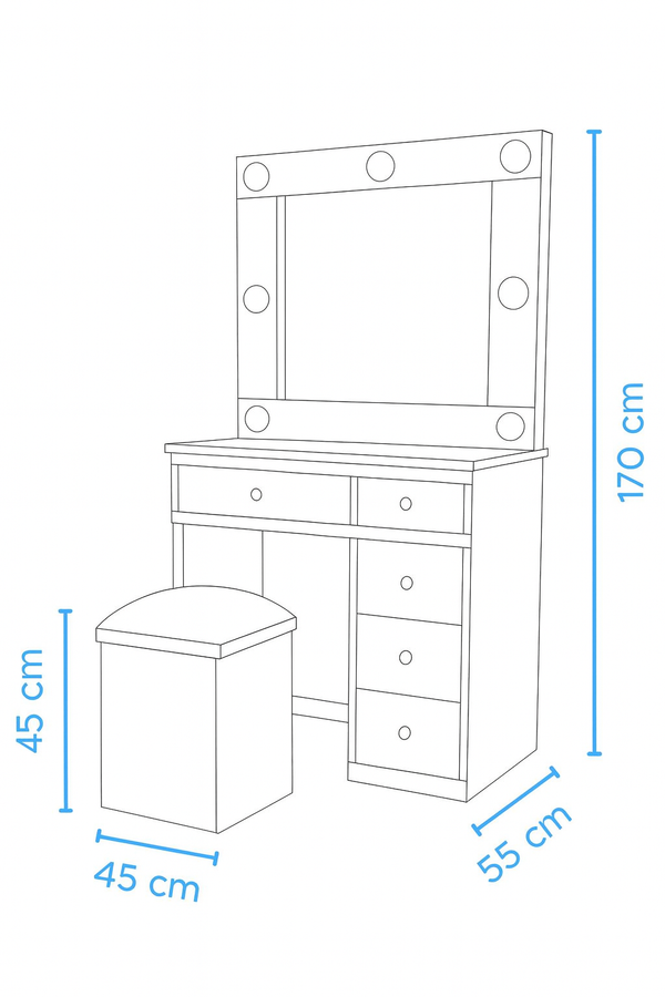 Tocador Hollywood 4 Cajones Espejo Rosa 100cm - Fabrica Online