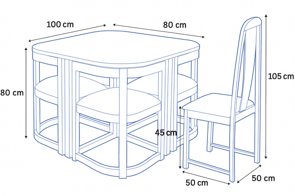 Juego de Comedor 4 Puestos Ahorrador de Espacio Madera - Fabrica Online