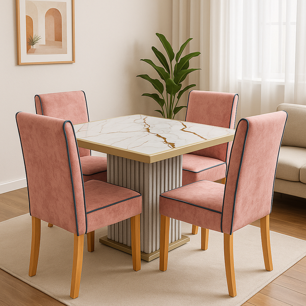 Juego de Comedor Apilado Marmolizado 4 Puestos Tela Amigable A Las Mascotas Palo de Rosa - Fabrica Online