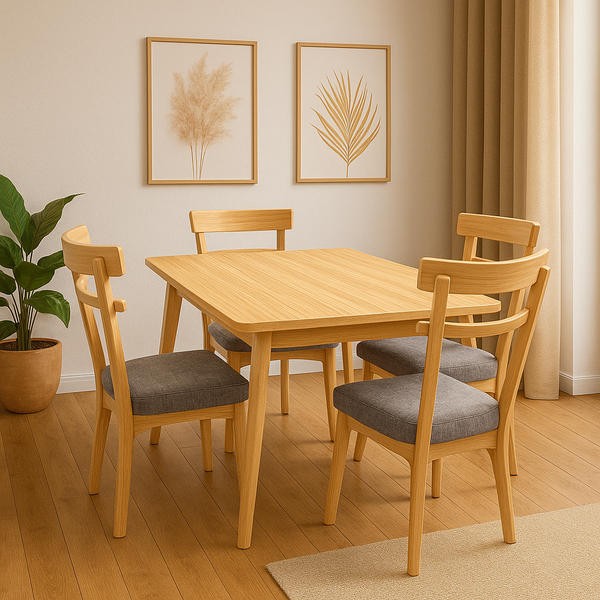 Juego de Comedor Marsella 4 Asientos 110x80 Color Miel Sillas Tapizadas Grises - Fabrica Online