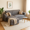 Sofa Cama en L Montealegre con Baul Integrado Tela Amigable a las Mascotas Gris - Fabrica Online
