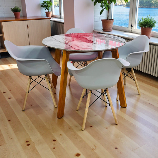 Juego de Comedor Macedonia Redonda 4 Puestos Blanco 100X100cm