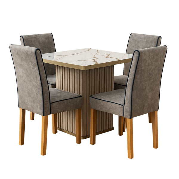 Juego de Comedor Apilado Marmolizado 4 Puestos Tela Amigable A Las Mascotas Gris - Fabrica Online