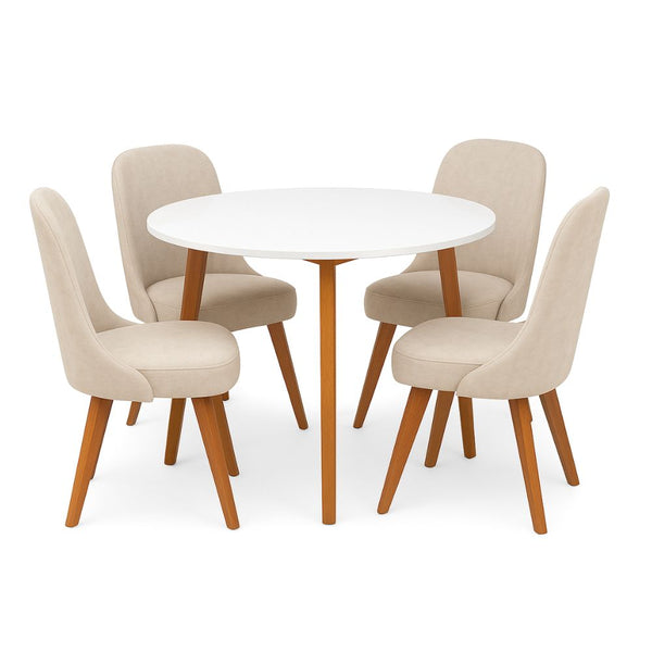 Juego de Comedor Redondo Ibiza 4 Puestos Tela Antifluido Marfil 80X80 - Fabrica Online