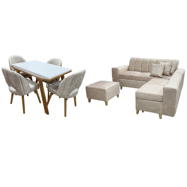 Combo Sala Multifuncional + Comedor Miami Marfil - Fabrica Online