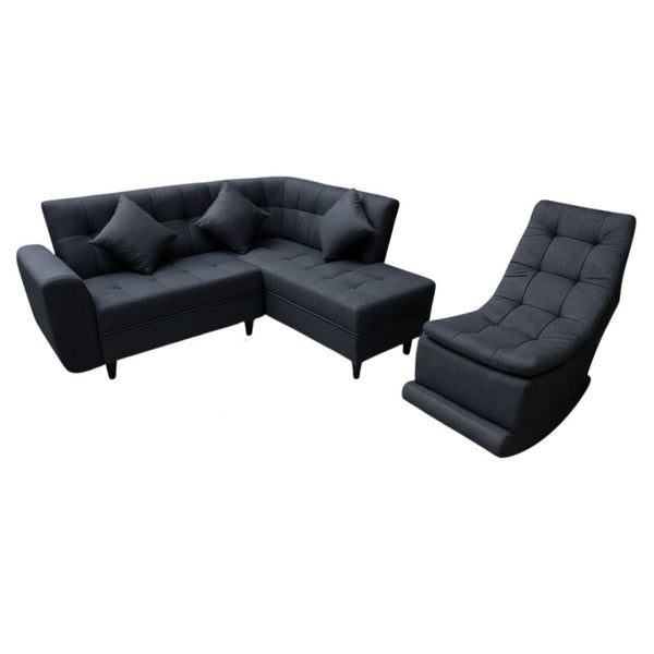 Sala en L + Mecedora + 3 Cojines Tela Color Gris - Fabrica Online