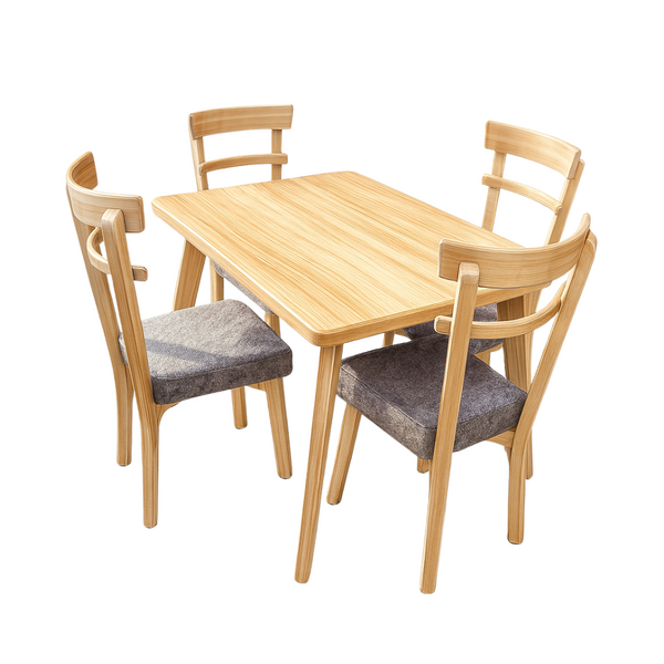 Juego de Comedor Marsella 4 Asientos 110x80 Color Miel Sillas Tapizadas Grises - Fabrica Online