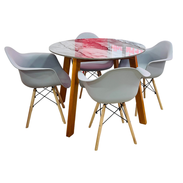 Juego de Comedor Macedonia Redonda 4 Puestos Blanco 100X100cm