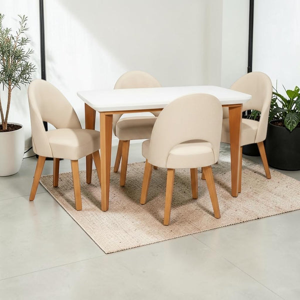 Juego de Comedor Orlando 4 Puestos Tela Antifluido Marfil 120X80