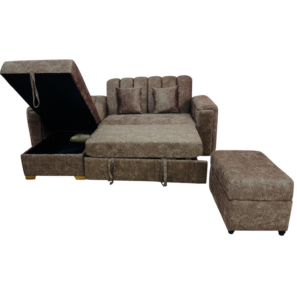 Sofa Cama en L Montealegre con Baul Integrado Tela Amigable a las Mascotas Cafe - Fabrica Online