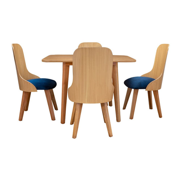 Comedor Fusion 4 Puestos Malaga Microfibra Azul - Arte K Muebles