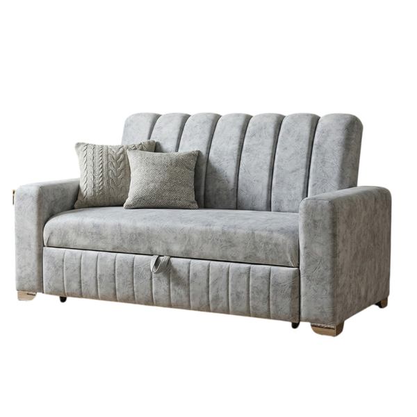 Sofa Cama Palma Multifucional Tela Amigable a las Mascotas Gris Plata - Fabrica Online