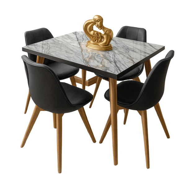 Juego de Comedor Atlantis 4 Puestos Negro 100x80cm - Fabrica Online
