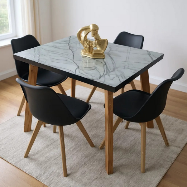 Juego de Comedor Atlantis 4 Puestos Negro 100x80cm - Fabrica Online