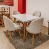 Juego de Comedor Italiano 4 Puestos 100x78 Color Blanco Natural Sillas Tapizado Plata