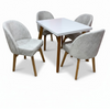 Juego de Comedor Italiano 4 Puestos 100x78 Color Blanco Natural Sillas Tapizado Plata