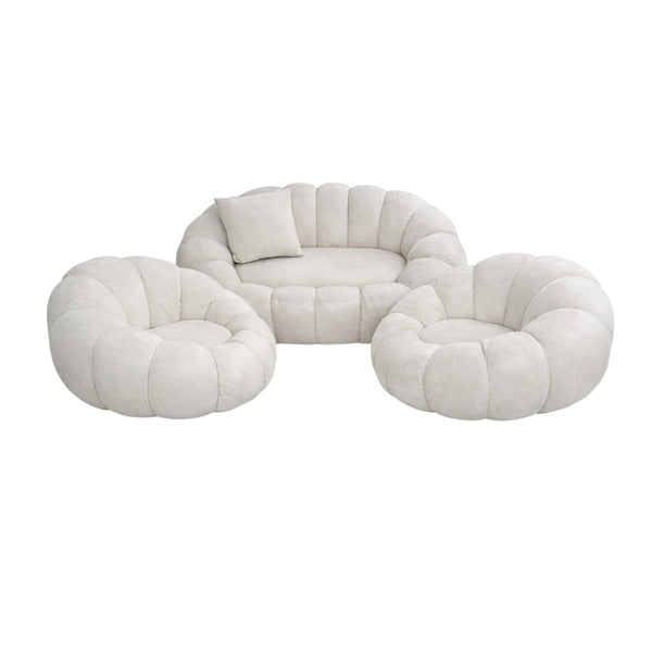 Sofa Nube 2 Puestos + 2 Poltronas + Puff + 3 Cojines Tela Polar Marfil - Fabrica Online