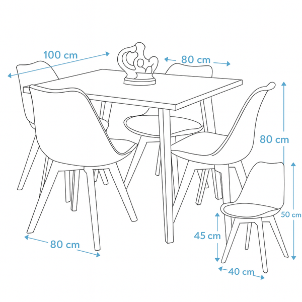 Juego de Comedor Atlantis 4 Puestos Negro 100x80cm - Fabrica Online