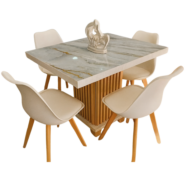 Juego de Comedor Baru 4 Puestos Blanco 100x80cm - Fabrica Online