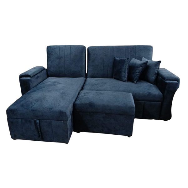Sofa Cama en L Baúl Venecia Tela Amigable a Las Mascotas Azul - Fabrica Online
