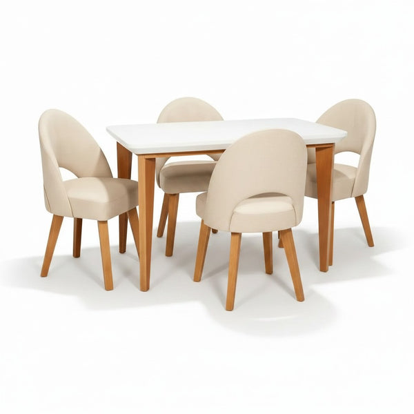 Juego de Comedor Orlando 4 Puestos Tela Antifluido Marfil 120X80