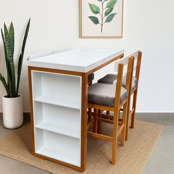 Juego de Comedor Barra 4 Puestos Blanco Natural 60 x115cm - Fabrica Online