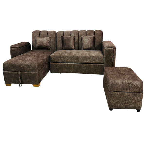 Sofa Cama en L Montealegre con Baul Integrado Tela Amigable a las Mascotas Cafe - Fabrica Online
