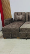 Sofa Cama en L Montealegre con Baul Integrado Tela Amigable a las Mascotas Cafe