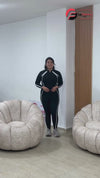 Sofa Nube 2 Puestos + 2 Poltronas + Puff + 3 Cojines Tela Polar Marfil