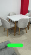 Juego de Comedor Italiano 4 Puestos 100x78 Color Blanco Natural Sillas Tapizado Plata