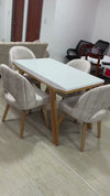 Juego de Comedor Miami 4 Puestos 110x80 Color Blanco Natural Sillas Tapizado Marfil