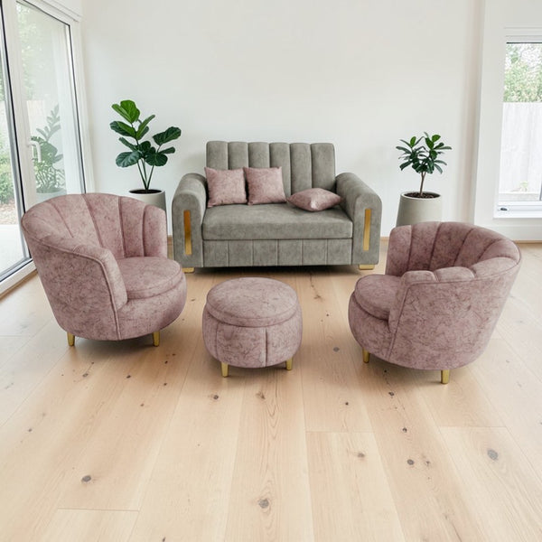 Sofa Cama Carro + 2 Poltronas + Puff + 3 Cojines Tela Amigable a Las Mascotas Gris Rosa - Fabrica Online
